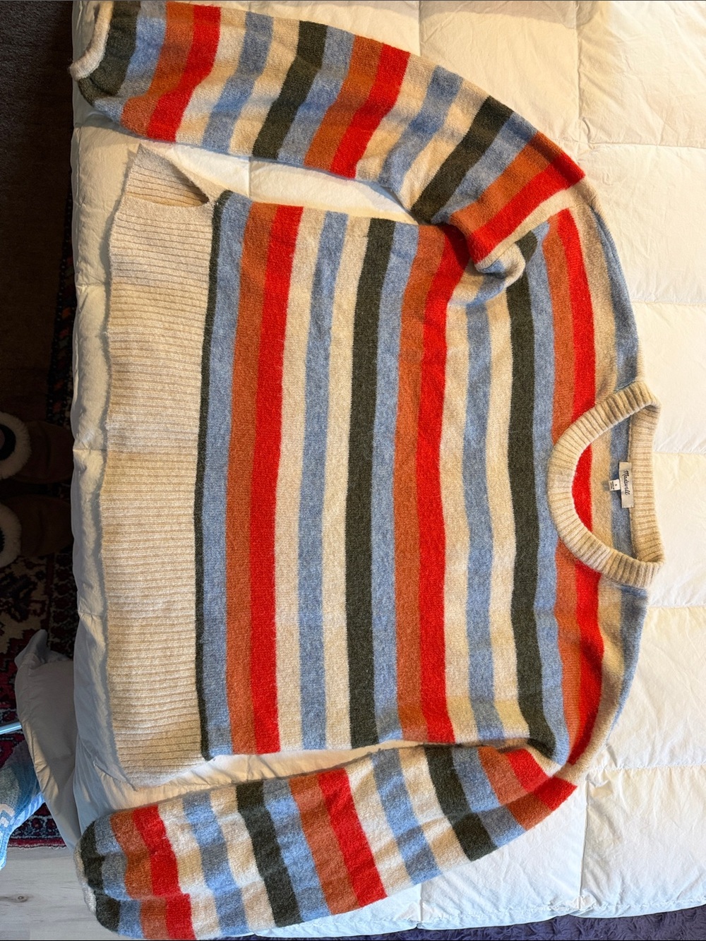 Madewell Women’s Striped cropped Crewneck Sweater with balloon sleeves